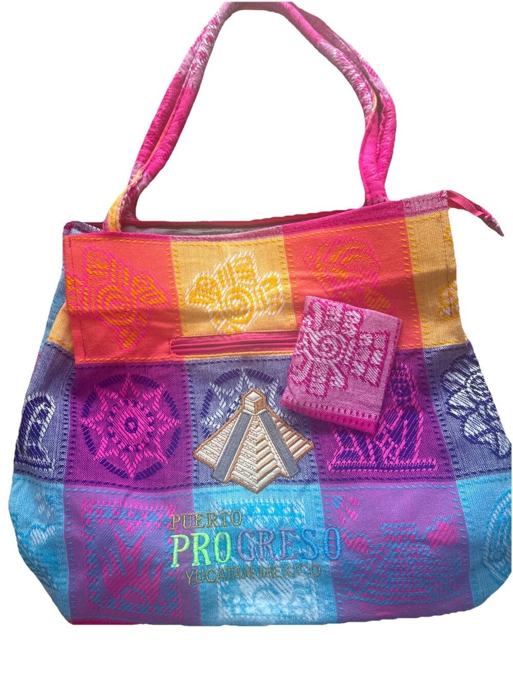 Handcrafted, hand woven Mexican tote bag Or Purse With Coin Bag